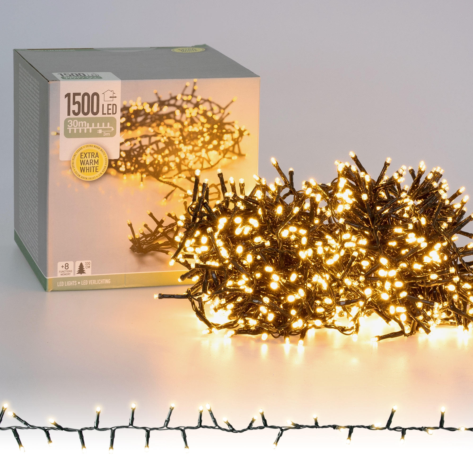 LED CLUSTER LICHTERKETTE 30m 1500LED Extra-Warmweiß Innen/Außen IP44 - Dunkelgrün, Kunststoff (3000cm) - ECD-Germany