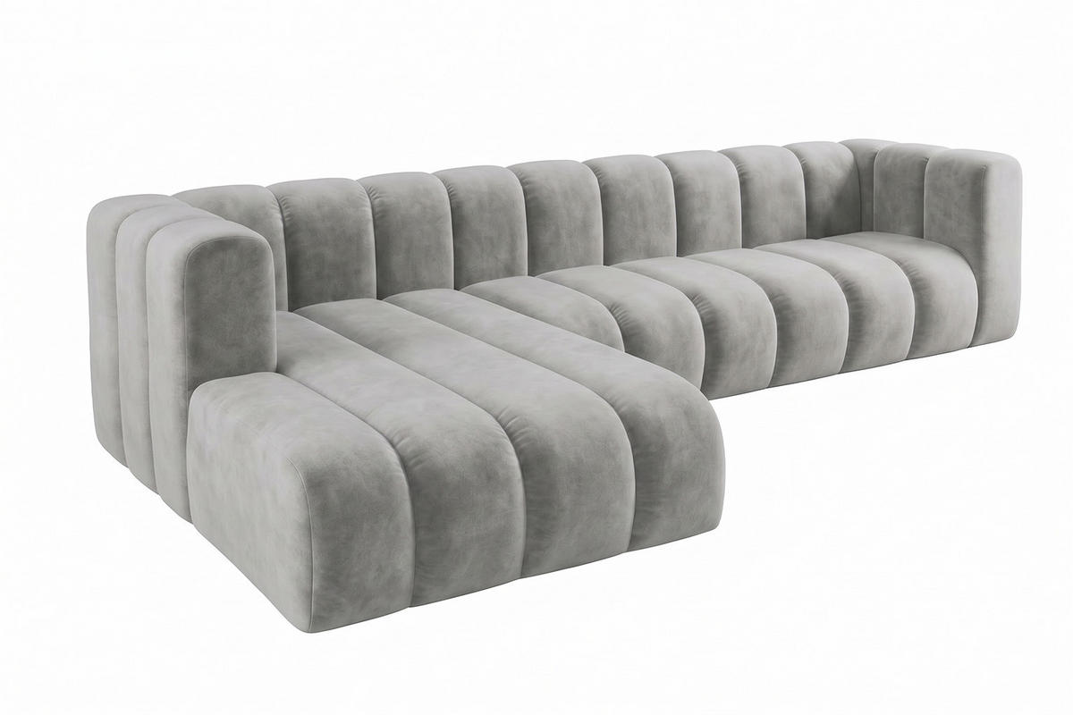 ECKSOFA Modulares In L-Form, Velvet-Stoff Riviera, Grau, Links, GRAND 318 cm - Grau, Holz (318/179cm) - Kaiser Möbel