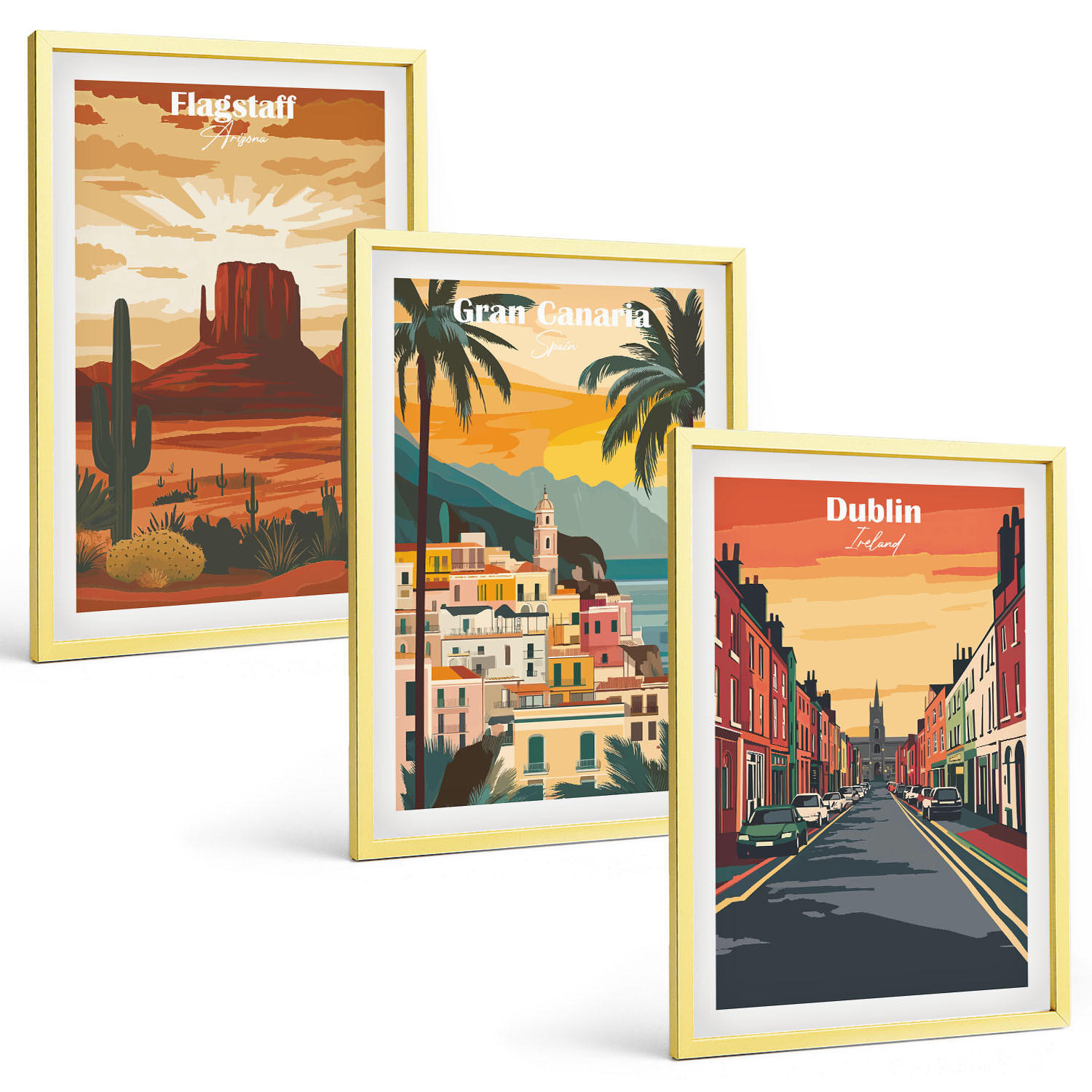 BILDER SET 3er Set - 40x60 cm Goldrahmen - Landschaften natürlicher Städte - Goldfarben, Kunststoff (40/60cm) - TULUP