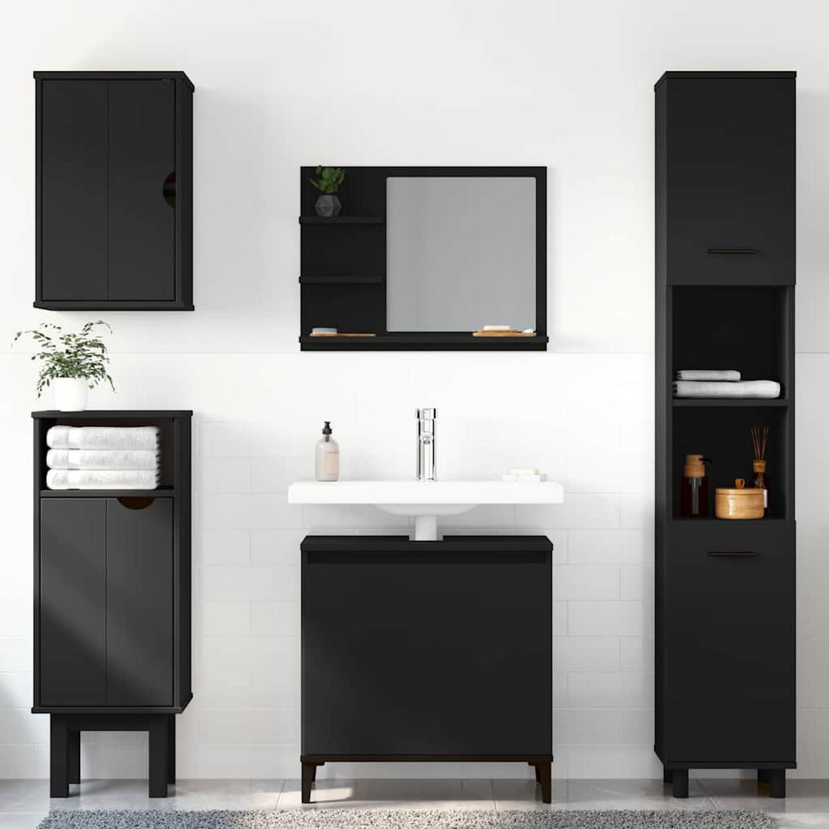 SPIEGELSCHRANK 60/10,5/45 cm, aus Holzwerkstoff, in Schwarz - Schwarz, Holz (60/45/60cm) - vidaXL