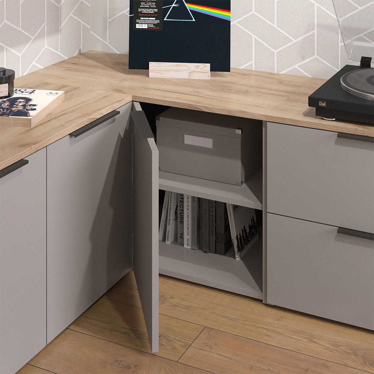 KOMMODE Wido Greige 80 x 50 cm mit Tür - Greige/Sonoma Eiche, Holzwerkstoff (80/50/40cm) - Vicco