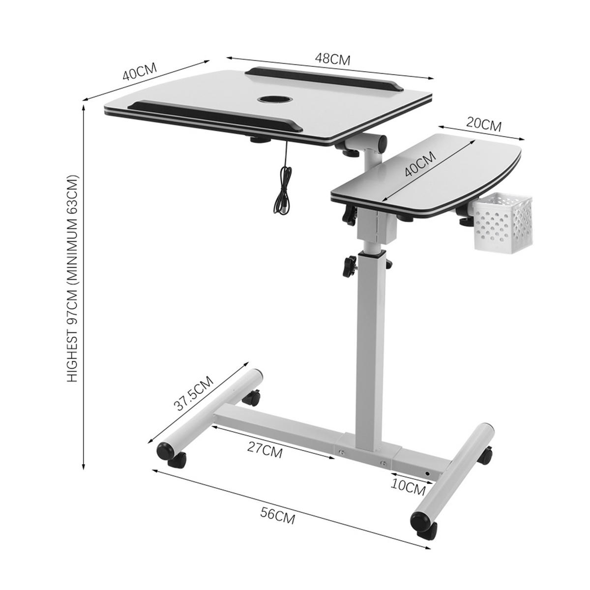 LAPTOPTISCH mit Rad in Weiß Höhen- und Winkelverstellbarer mobiler - Weiß, Metall (40/44/89cm) - Livingandhome