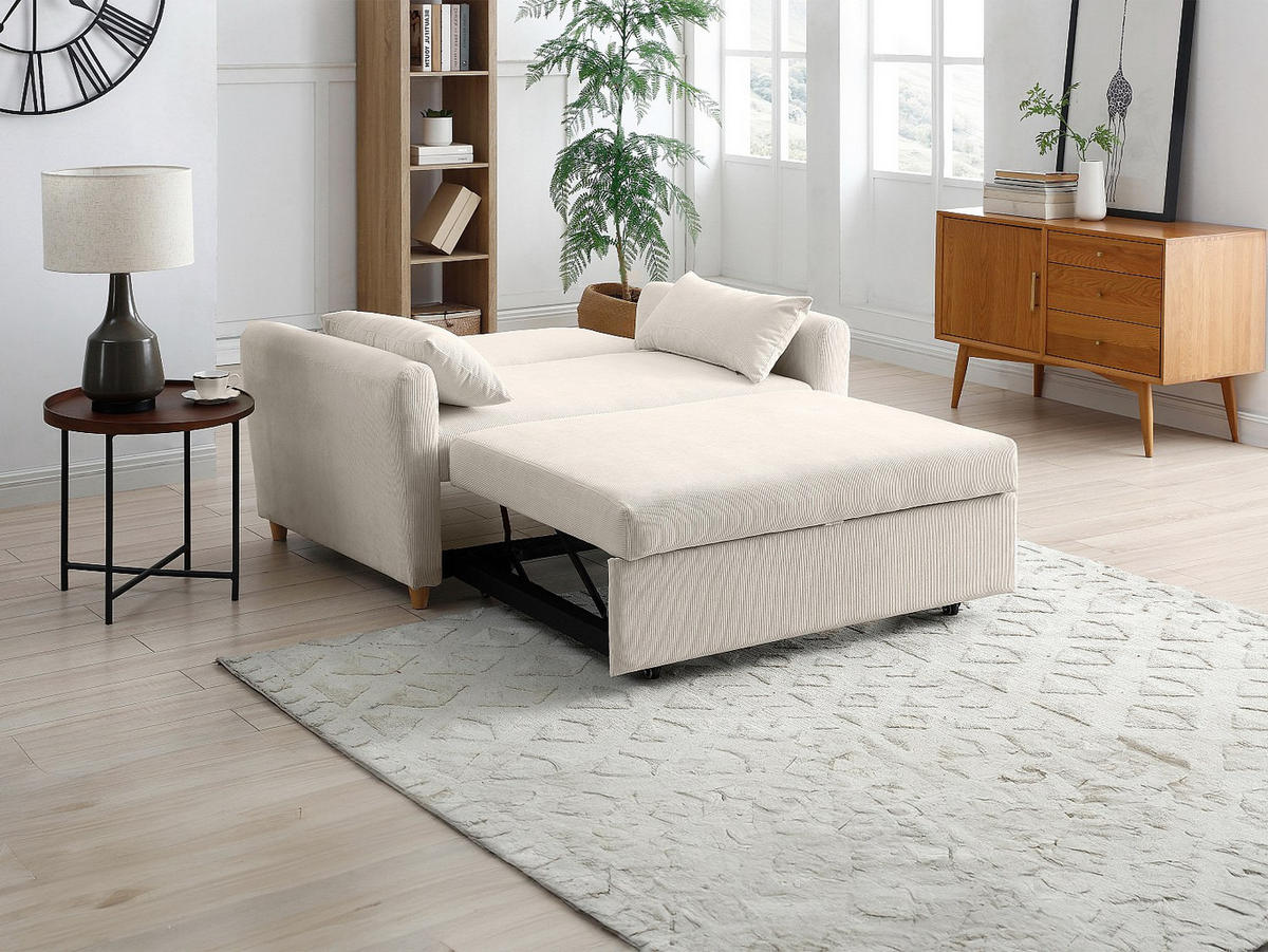 SOFA 2-Sitzer mit Schlaffunktion - Cord - Beige - AYLA - Beige, Textil (140/86/87cm) - Vente-Unique