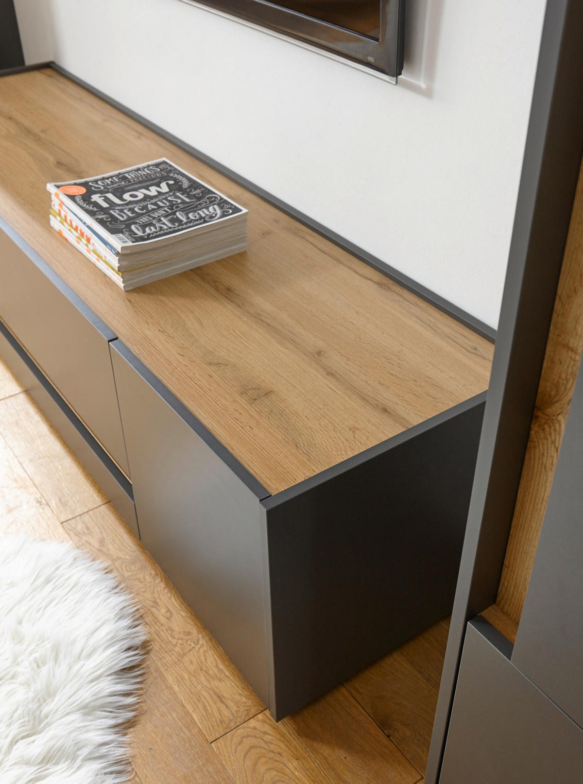 WOHNWAND 4-teilig grau matt, Eiche Wotan 340 cm, Wohnkombination mit viel Stauraum - Eiche Wotan/Grau, Glas/Holz (340/170/45cm) - Furn.Design