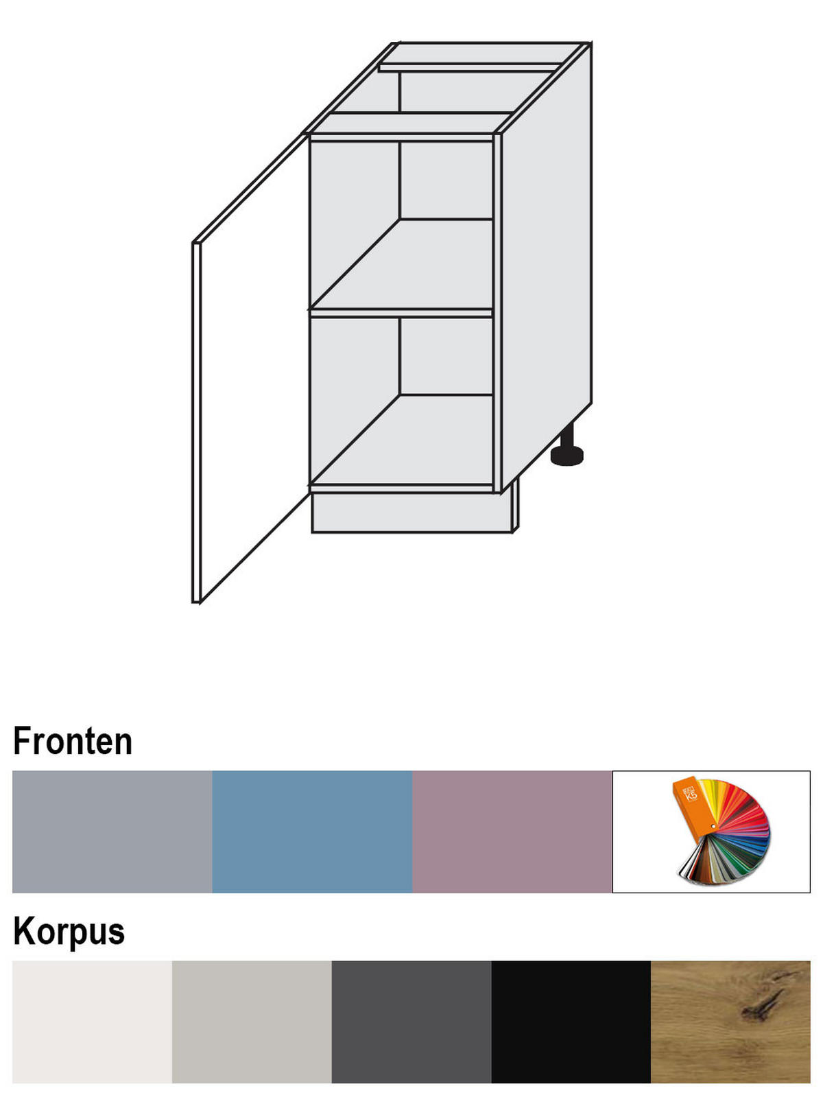 UNTERSCHRANK Bari D1D/40 Lava / RAL 5024 pastellblau 40 / 50 / 82cm - Blau/Dunkelgrau, Holz/Holzwerkstoff (40/82/50cm) - Feldmann-Wohnen