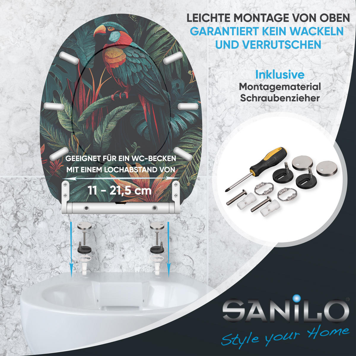 WC-SITZ mit Absenkautomatik & Top Fix Exotic - Multicolor, Holzwerkstoff (37.7/5.5/48cm) - Sanilo