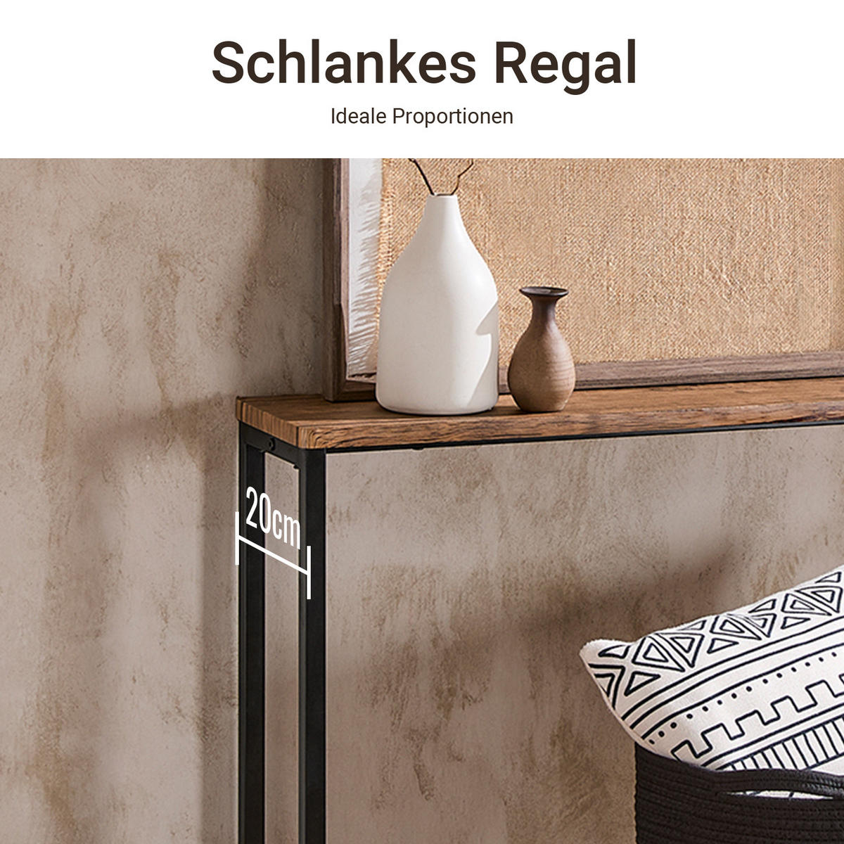 KONSOLENTISCH Schmal, Vintage Metall Flurtisch, 120x65x20cm - Braun, Holzwerkstoff/Metall (20/120/65cm) - SoBuy