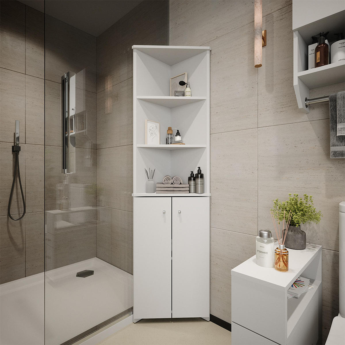 BADSCHRANK Fynn Weiß 51.5 x 175 cm Eckschrank mit 2 Türen - Weiß, Holzwerkstoff (51.5/175/35.6cm) - Vicco