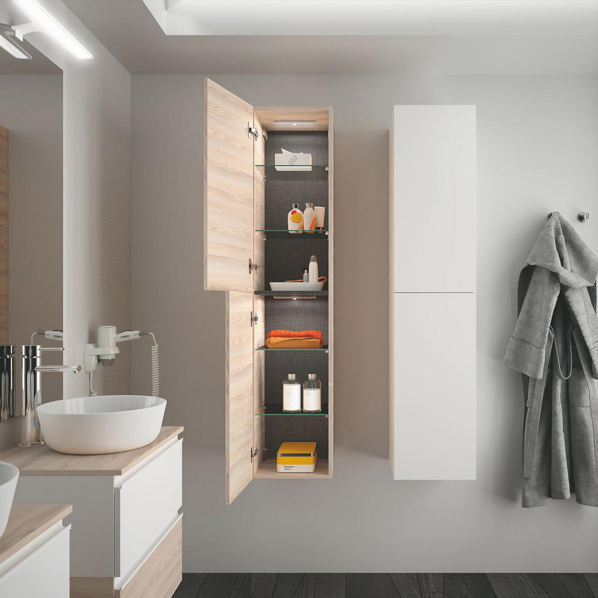 HOCHSCHRANK ALLIANCE 1600 2 Türen weiß hochglänzend - Weiß Hochglanz, Glas/Holz (35/160/35cm) - Salgar