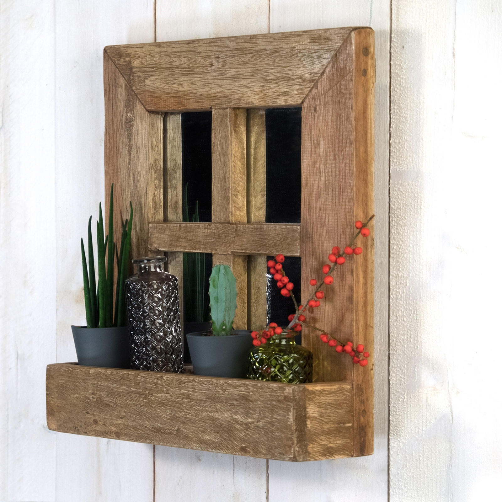WANDSPIEGEL Vintago 40x36 cm, Mahagoni Holz, mit Ablage naturfarben - Naturfarben, Holz (36/40/11cm) - DESIGN DELIGHTS