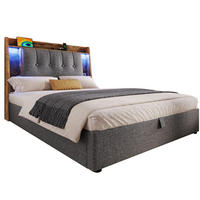 POLSTERBETT 90/200 cm mit LED-Beleuchtung, Bettkasten und USB-/Typ-C-Anschluss - Grau, Textil (90/200cm) - BEAOK
