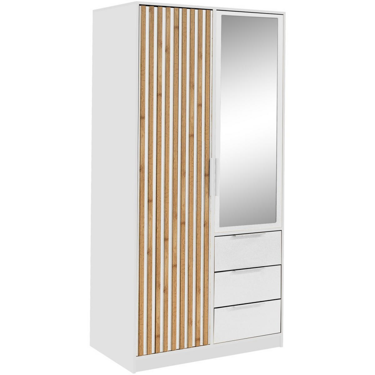 DREHTÜRENSCHRANK Bueno Lux mit 2 Türen und 3 Schubladen, Weiß - Weiß, Holzwerkstoff (100/200/58cm) - Beautysofa