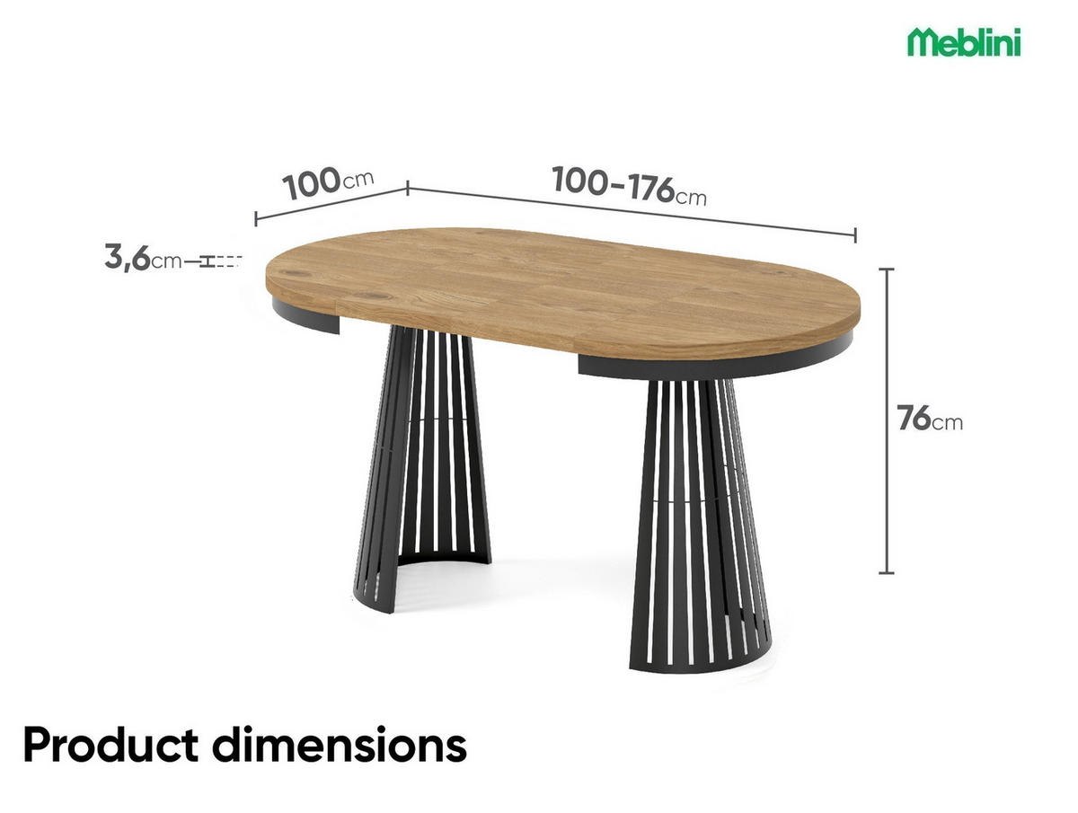 ESSTISCH Cone Bis - Eichefarben/Schwarz, Holzwerkstoff/Metall (100/100/76cm) - Meblini
