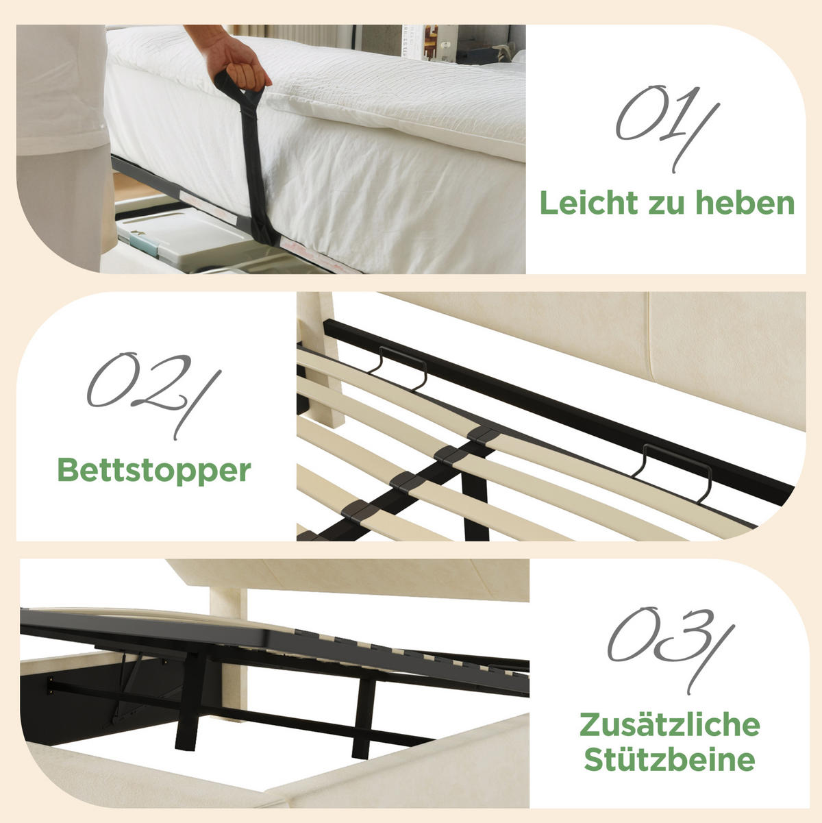 POLSTERBETT aus Samt 140x200 cm Beige mit Bettkasten, LED und USB-/Type-C-Ladestation - Beige, Textil (140/200cm) - IVMEU