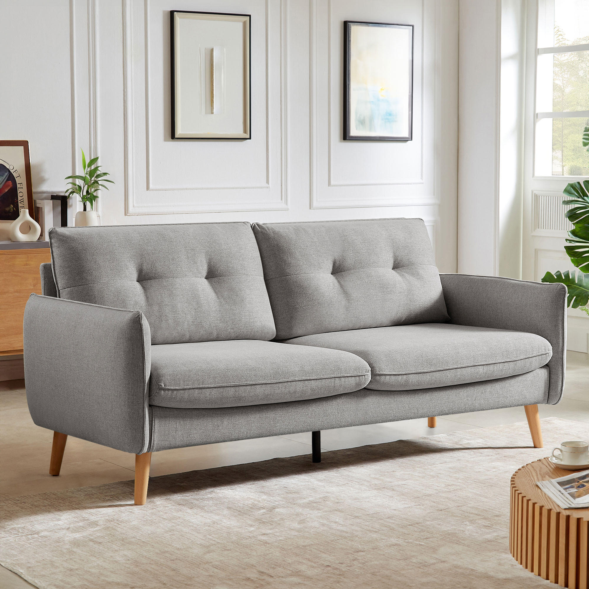3-SITZER-SOFA Chloé Skandinavisches aus hellgrauem Stoff - Hellgrau/Akaziefarben, Holz/Holzwerkstoff (210/92/82cm) - Sicaan