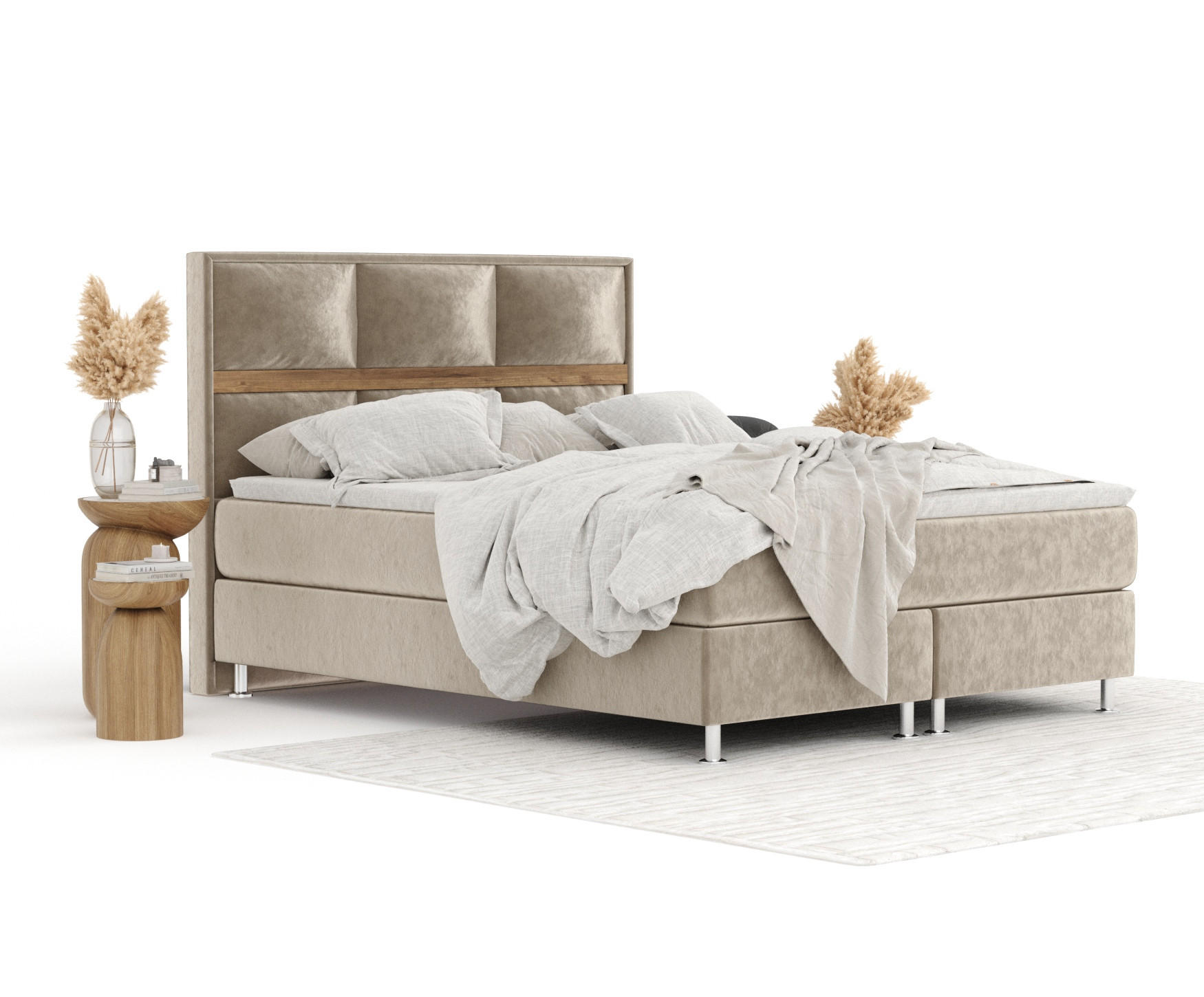 BOXSPRINGBETT Soto Beige 160/200 cm mit Latex-Topper - Beige/Silberfarben, Holz/Holzwerkstoff (160/200cm) - Maison de Reve