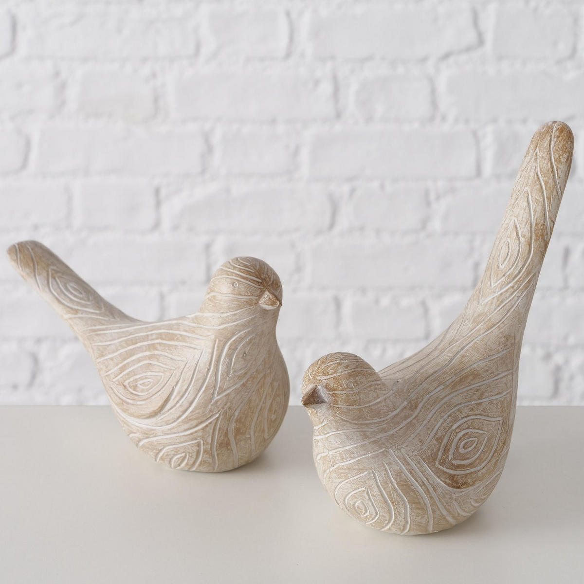 DEKO-VÖGEL Polyresin Karimo 2er-Set - Beige, Kunststoff (6/13/17cm) - Boltze Home