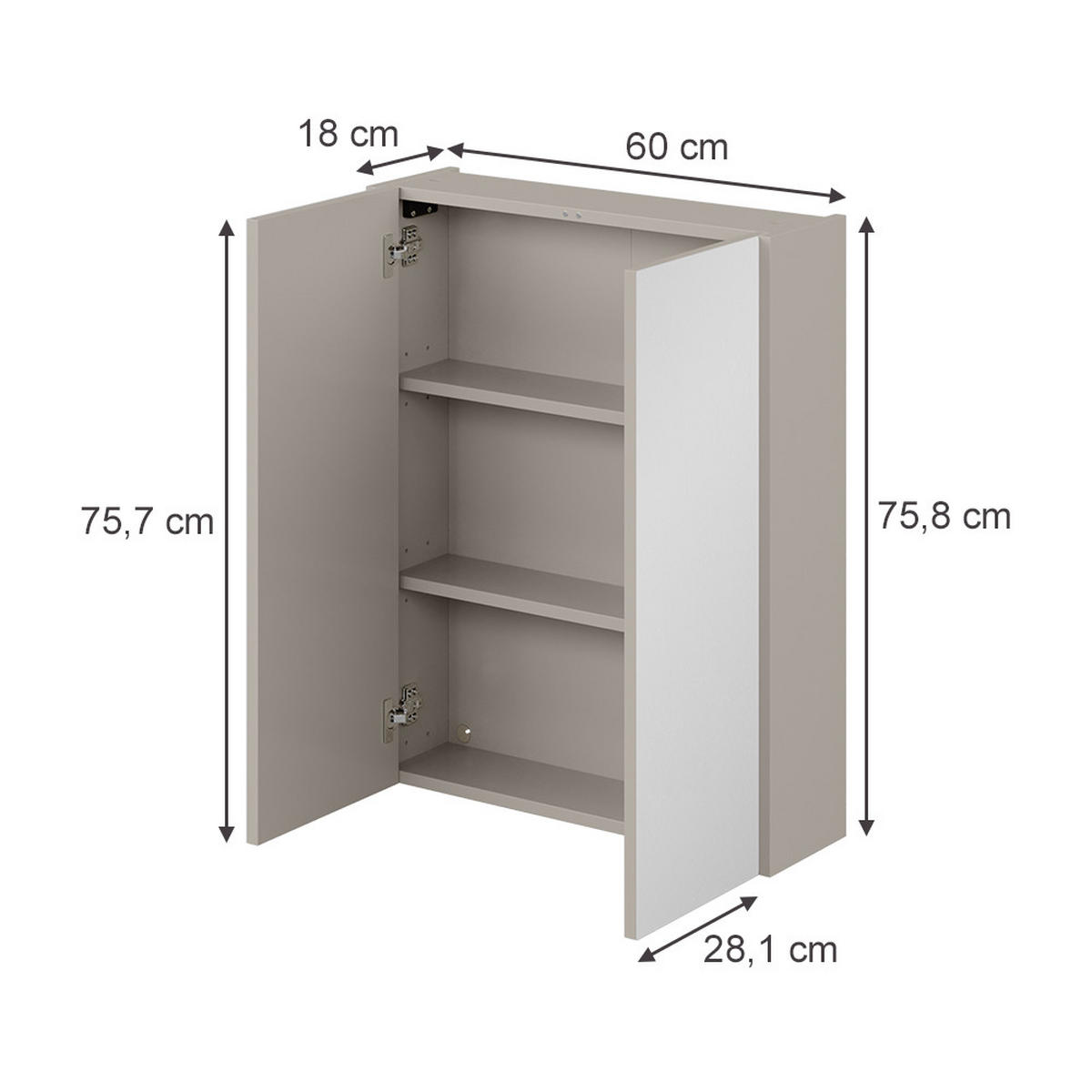 SPIEGELSCHRANK Ruford Cashmere 60 x 75.8 cm mit 3 geschlossenen Fächern - Kaschmir, Holzwerkstoff (60/75.8/18cm) - Vicco