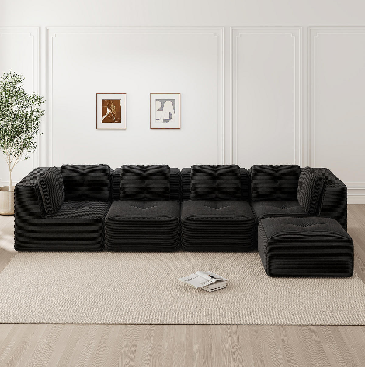 ECKSOFA 386/177/69 cm schwarz aus Cord mit modularem Design und rutschfestem Standfuß - Schwarz, Textil (177/386cm) - OKWISH