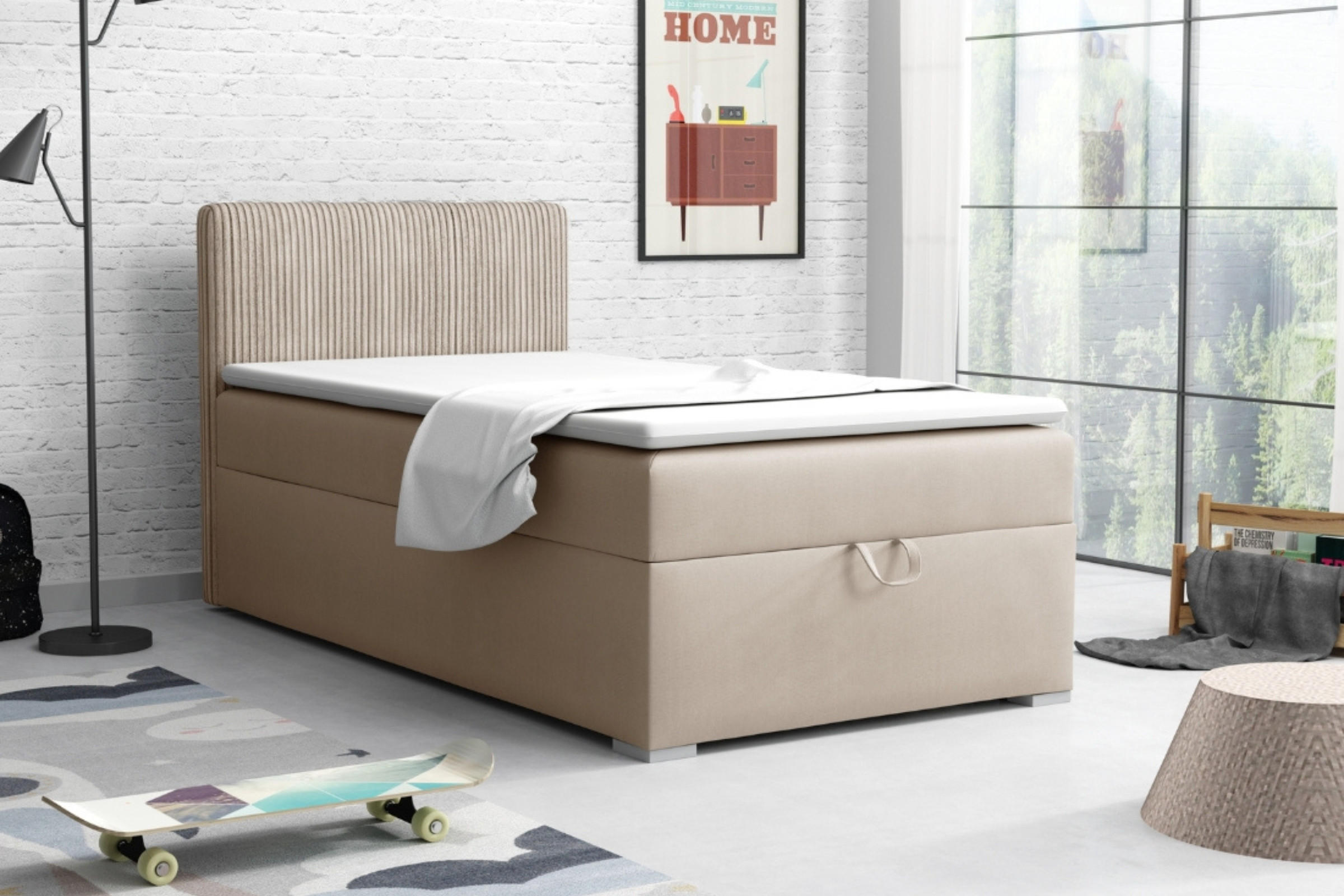 BOXBETT TEEN 4 90/200 Velours / Cord Beige H3 - Beige, Holz/Holzwerkstoff (90/200cm) - Deine Möbel 24