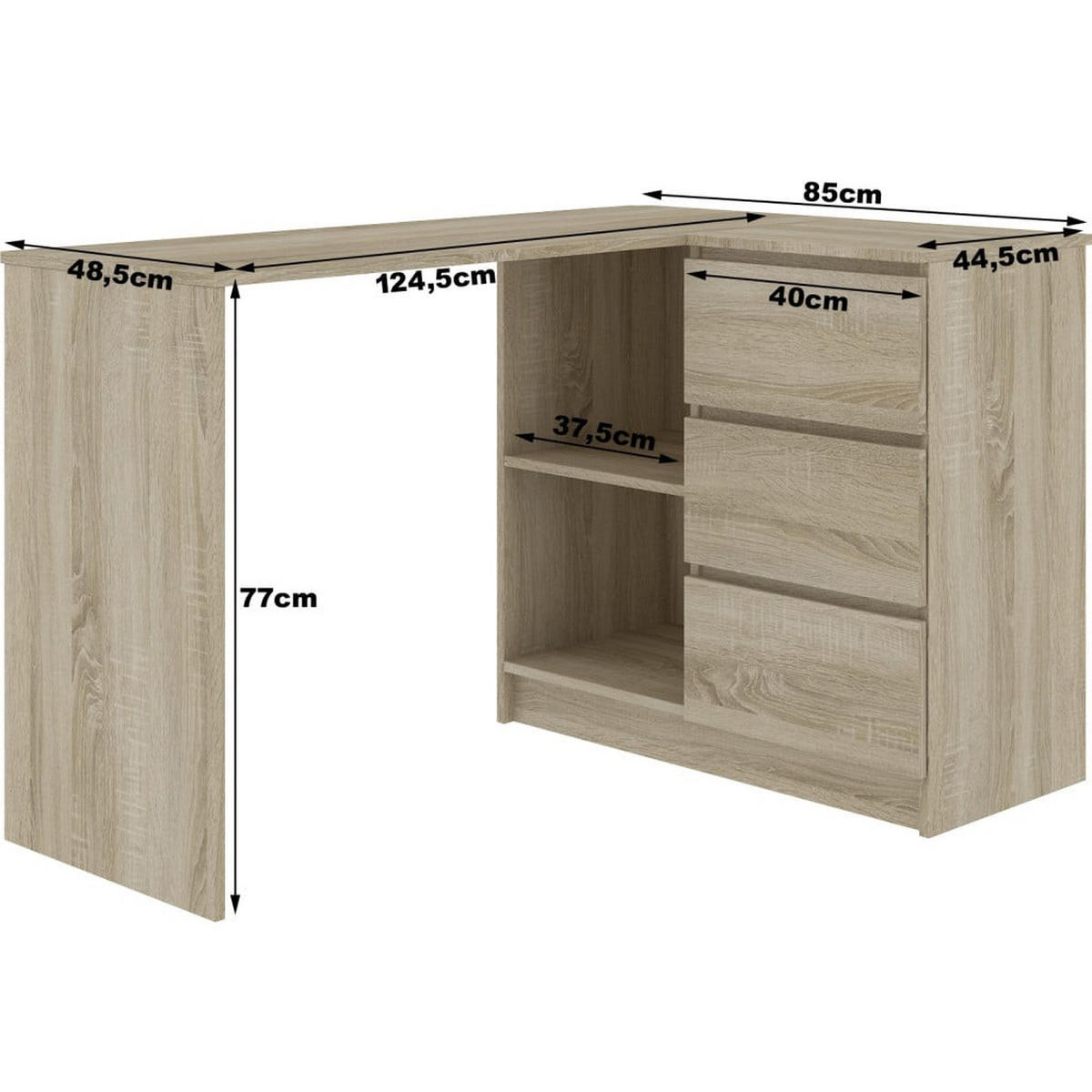 SCHREIBTISCH Eiche Sonoma, Weiß 77/124/85 - Weiß/Sonoma Eiche, Holzwerkstoff (85/124/77cm) - RAUMHIRSCH FURNITURE