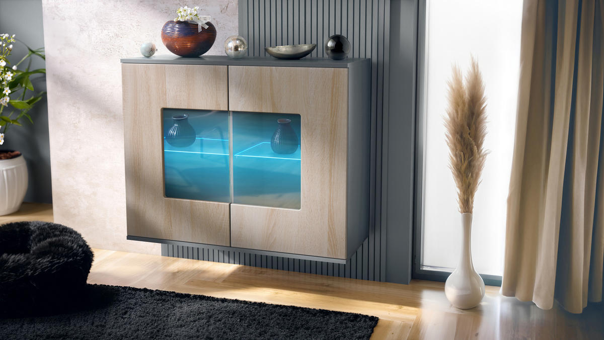KOMMODE Grömitz Eiche sägerau - Eiche San Remo, Holzwerkstoff (92.5/73.5/35cm) - Vladon