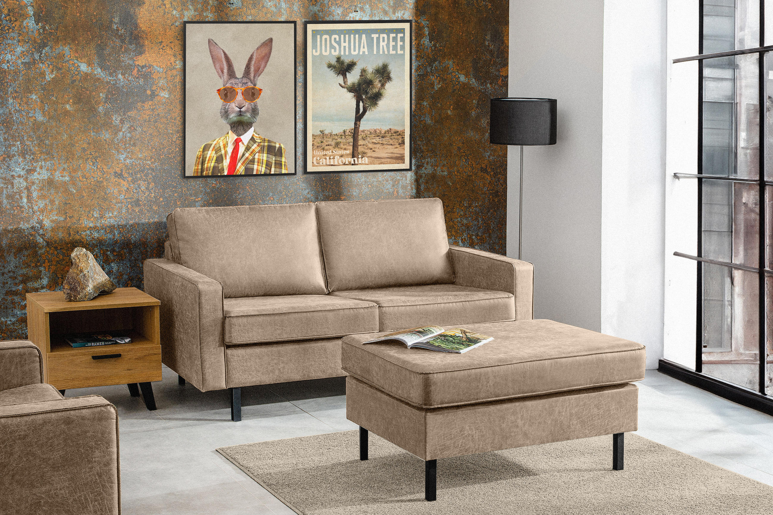 Thumbnail - Konsimo® Hockerstuhl, Beige, Textil, Rechteckig, 93x48x70 cm, Hergestellt in Europa, Wohnzimmer, Hocker, Sitzhocker