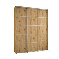 SCHWEBETÜRENSCHRANK 235,2/200/60 3-türig - Silberfarben/Eiche Artisan, Holz/Metall (200/235/60cm) - Abiks Möbel