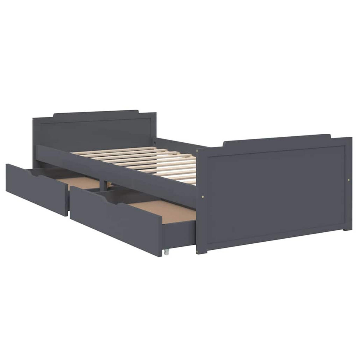 MASSIVHOLZBETT Mit Schubladen Dunkelgrau Kiefer 90/200 Cm - Grau, Textil (90/200cm) - vidaXL