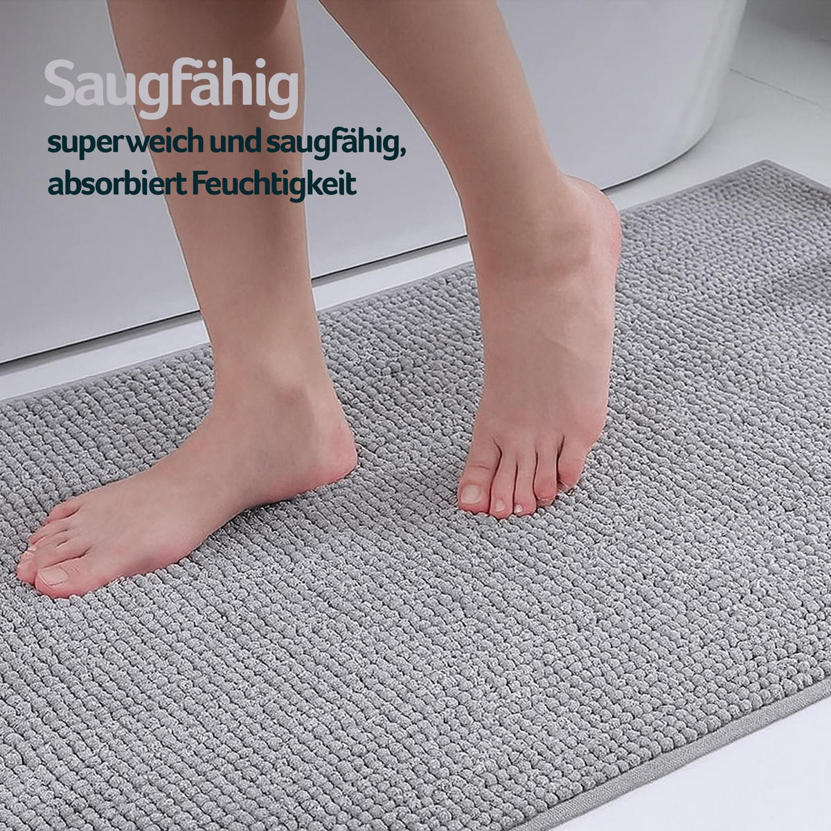 BADEMATTE Chenille Hellgrau 60x90 cm - Hellgrau, Textil (90/60cm) - Bestlivings