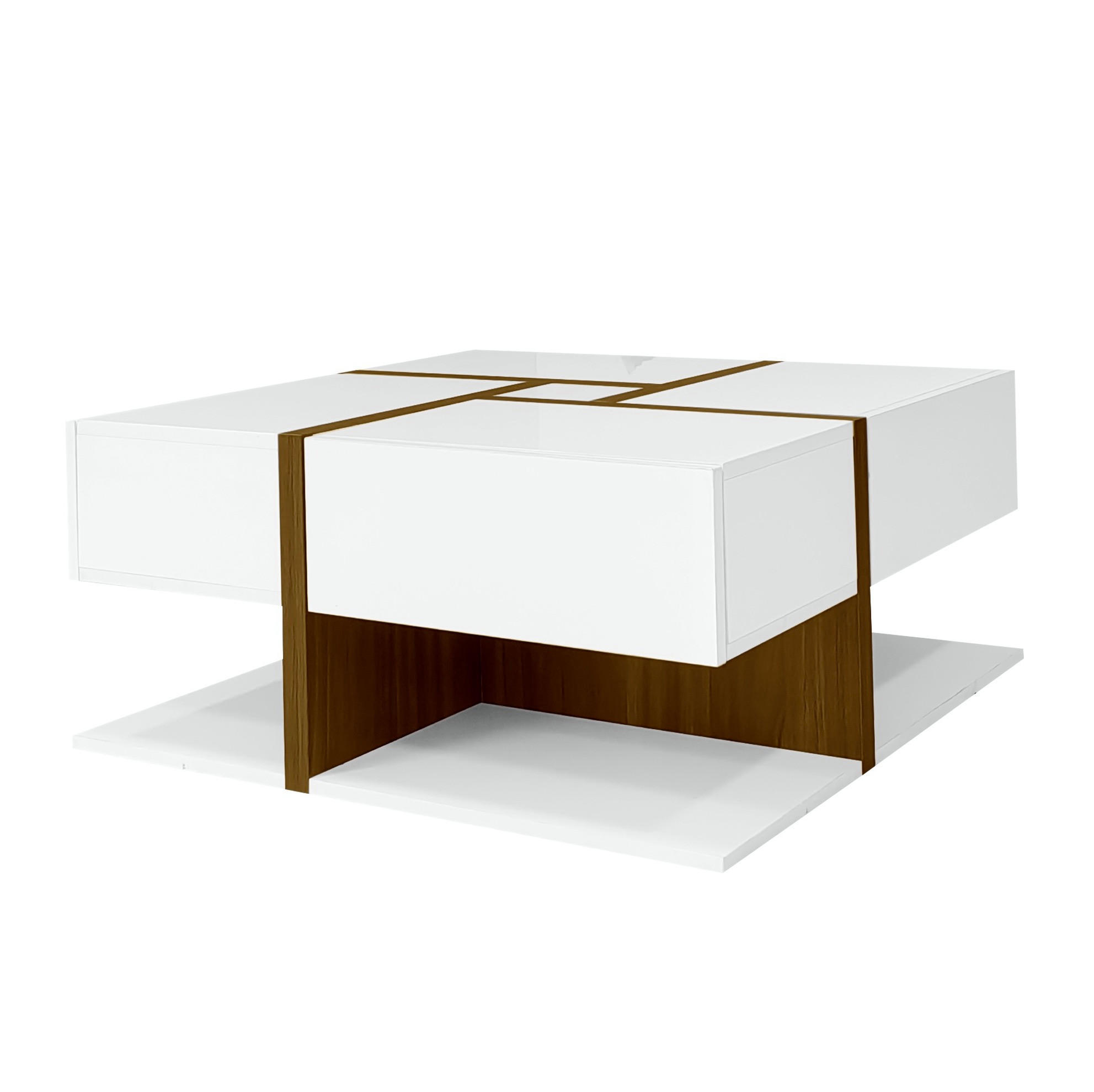 COUCHTISCH mit 4 Schubladen 78 x 78 cm Hochglanz Weiß - Weiß, Holzwerkstoff (78/78/34.8cm) - Meubliv