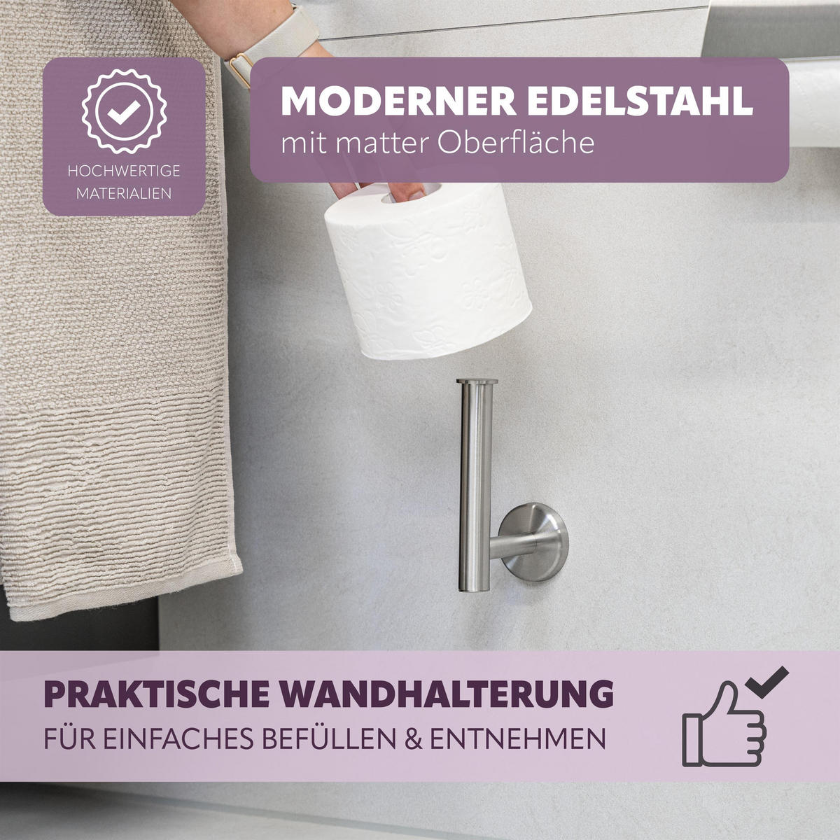 TOILETTENPAPIERHALTER PIAZZA Edelstahl, inkl. Klebeset - Silberfarben, Metall (6/15/9cm) - bremermann