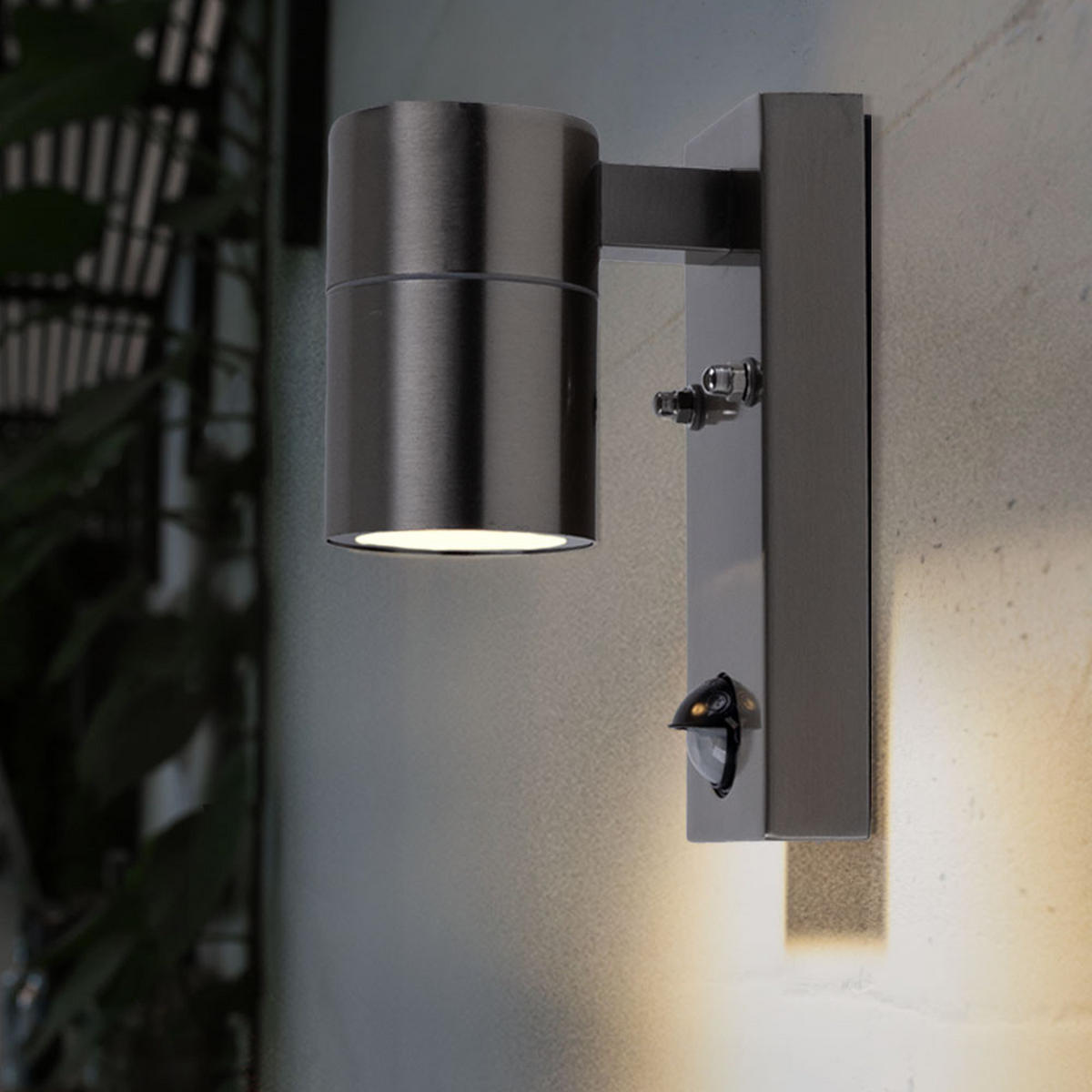 AUSSENWANDLEUCHTE Edelstahl Schwarz mit Bewegungsmelder - Schwarz, Glas (11/6.8/16.3cm)