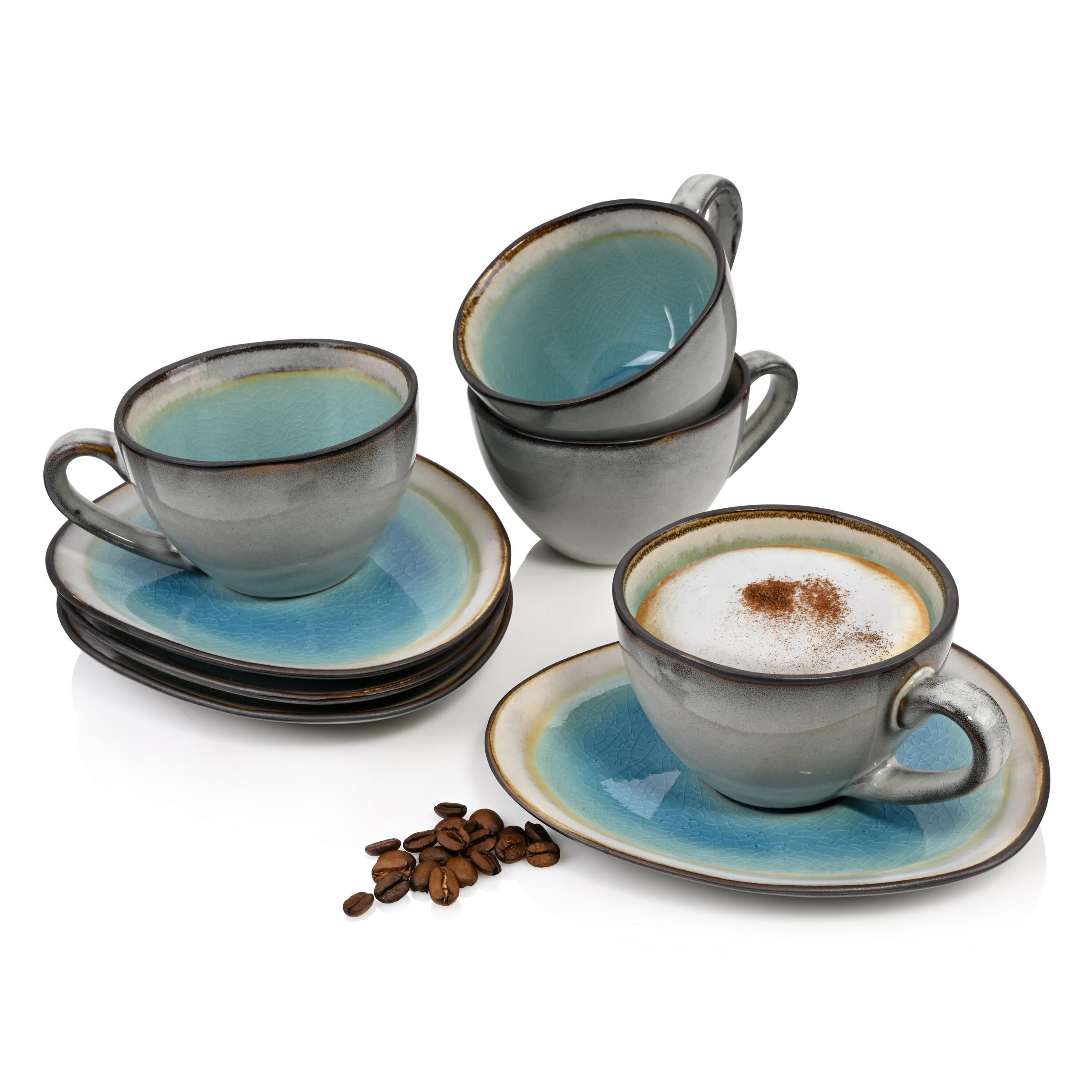 KAFFEETASSEN SET CAPRI -8 teilig aus Steingut - Pastellblau, Keramik (27/39/20cm) - Sänger