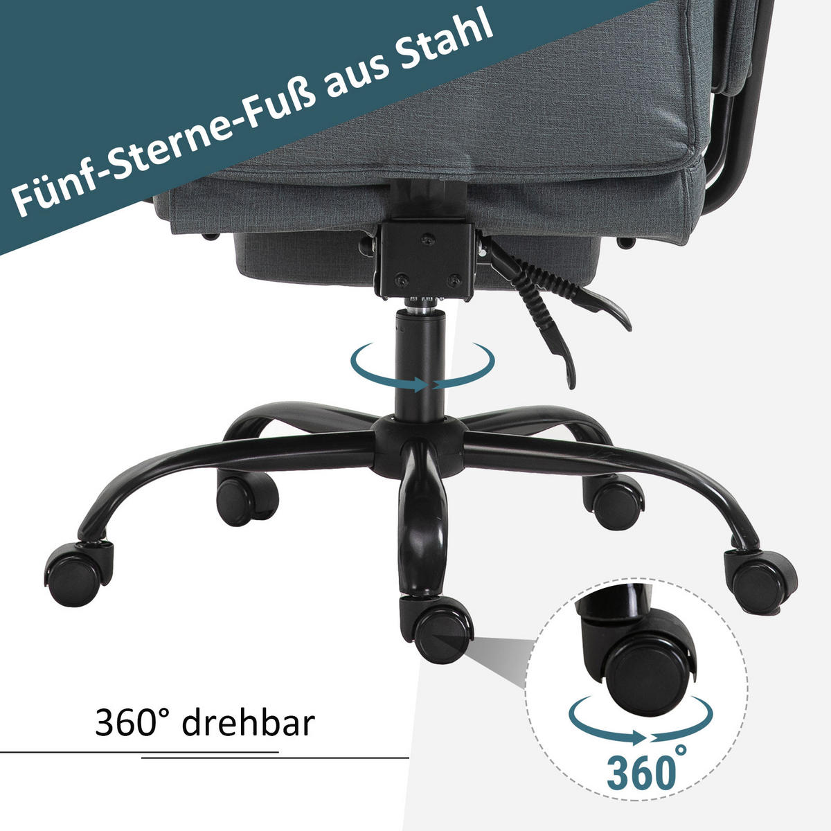 BÜROSTUHL höhenverstellbar Chefsessel Computerstuhl mit Fußstütze 360° PU - Grau, Leder (80/126/68cm) - Vinsetto