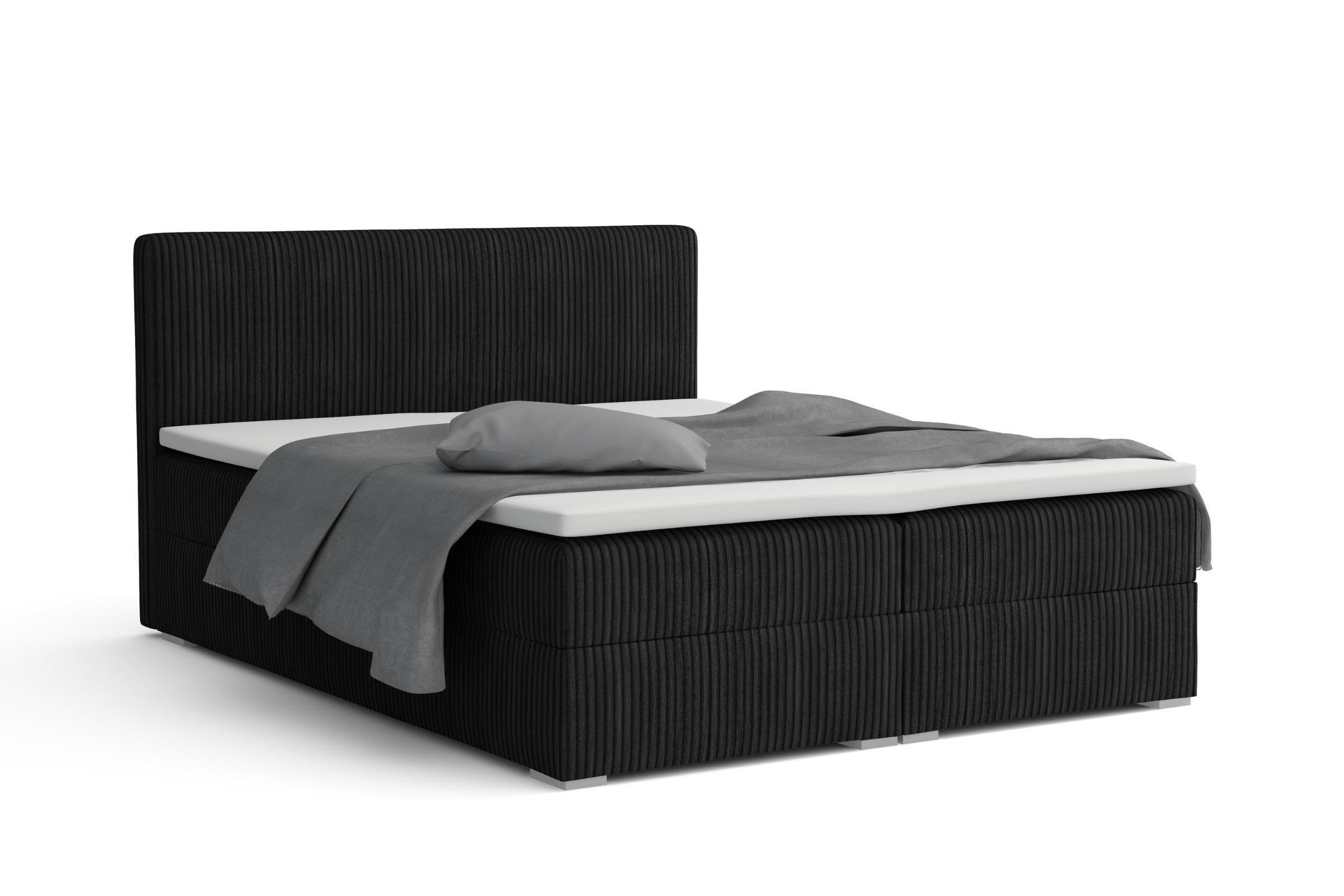 BOXBETT LON IV 140/200 in Cord Schwarz H3 - Schwarz, Holz/Holzwerkstoff (140/200cm) - Deine Möbel 24