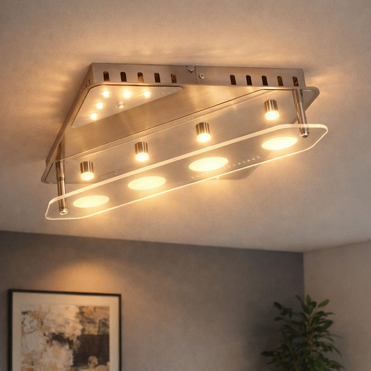 LED DECKENLEUCHTE Metall Glas Silber - Silberfarben, Glas (23/23/7.5cm) - Brilliant