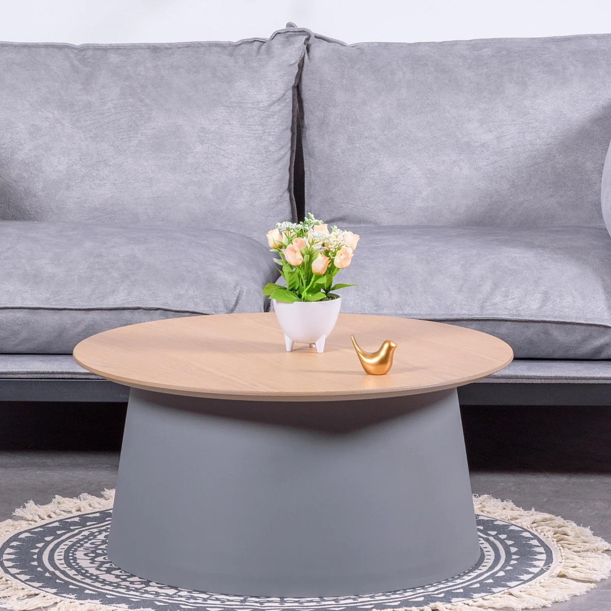 COUCHTISCH Rund Grau 69/69/34 cm - Grau, Holz (69/69/34cm) - Nest Dream
