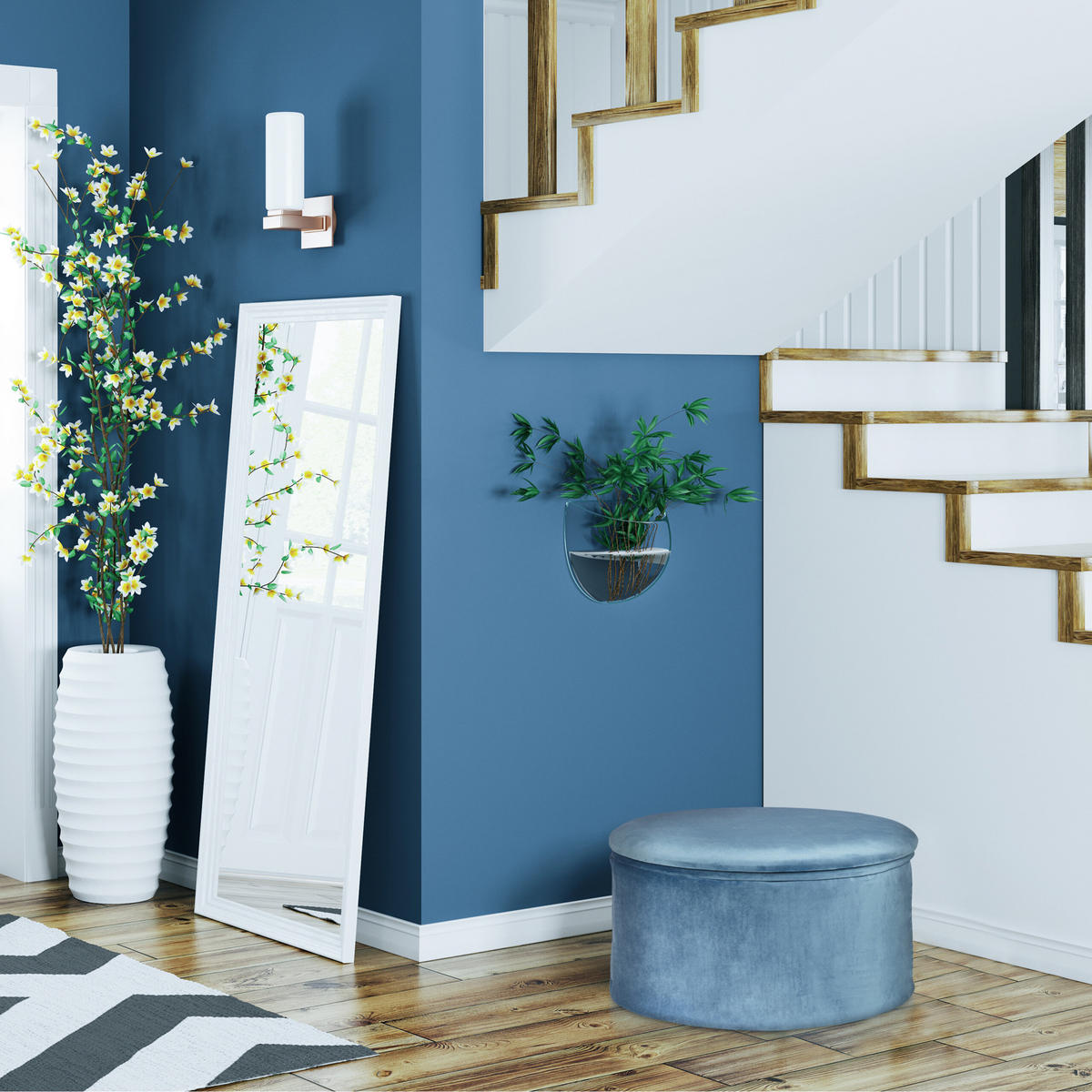 SITZHOCKER - Hellblau, Holzwerkstoff/Textil (57/31/57cm) - Relaxdays