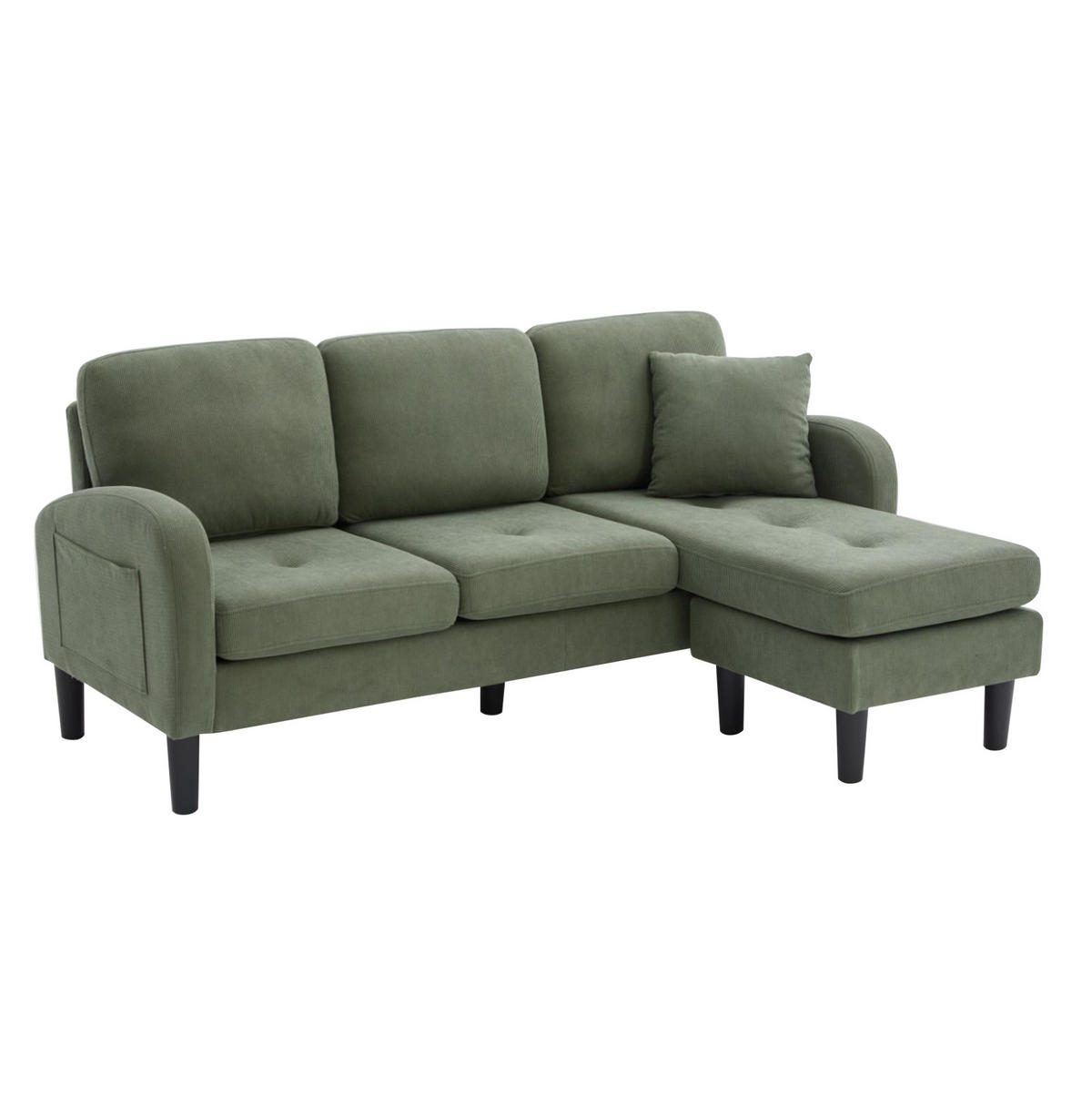 ECKSOFA 166/118/77 cm Grün aus Cord mit Chaiselongue - Grün, Textil (118/166cm) - OKMYHOME