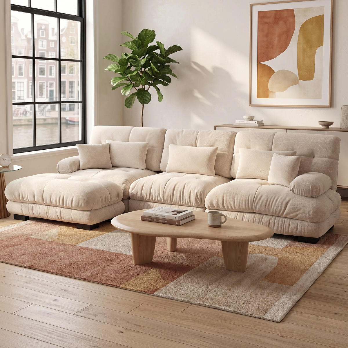 ECKSOFA Modulares 313cm Chenille Cloud-Sofa mit Ottoman für das Wohnzimmer - Cappuccino, Textil (313/145cm) - Urban Meuble