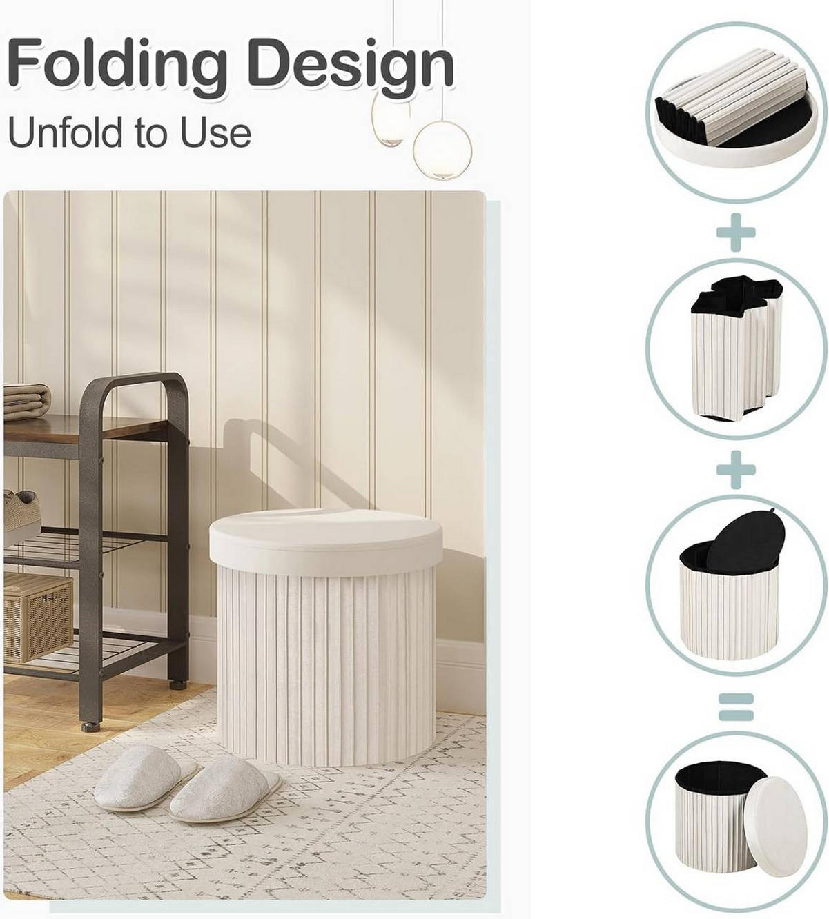 SITZHOCKER mit Deckel Stauraum, Creme - Creme, Textil (38/36/38cm) - Woltu