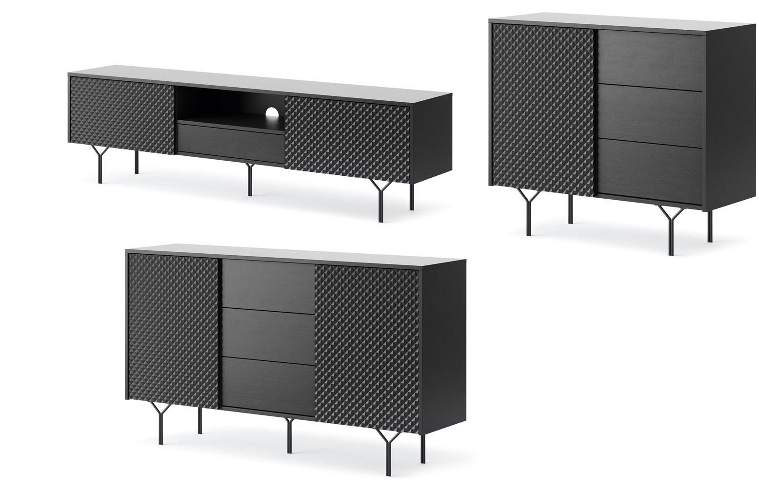 Thumbnail - Feldmann-Wohnen Wohnzimmer-Set, Schwarz, Holz, 4 Fächer, 7 Schubladen, Rechteckig, 421x83x38 cm, Wohnzimmer, Wohnwände, ...