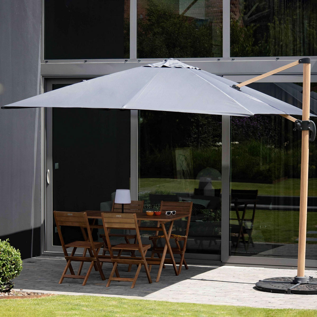 SONNENSCHIRM 3x3m mit 4 Gewichtsplatten, Grau - Grau, Metall (300/300cm) - Oviala
