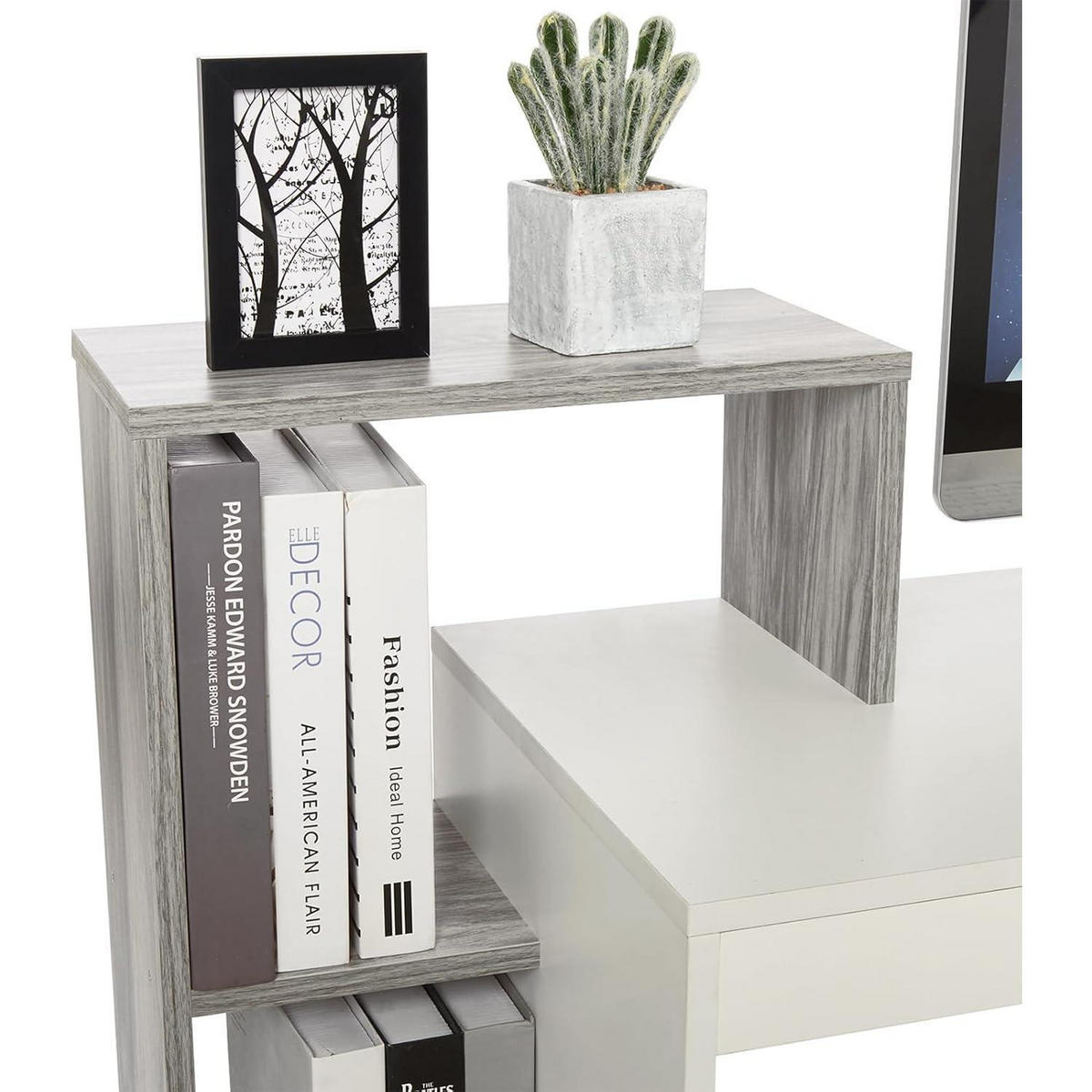 SCHREIBTISCH mit Regal Weiß/Grau 110 x 40 x 92 cm - Multicolor, Holzwerkstoff (40/110/92cm)