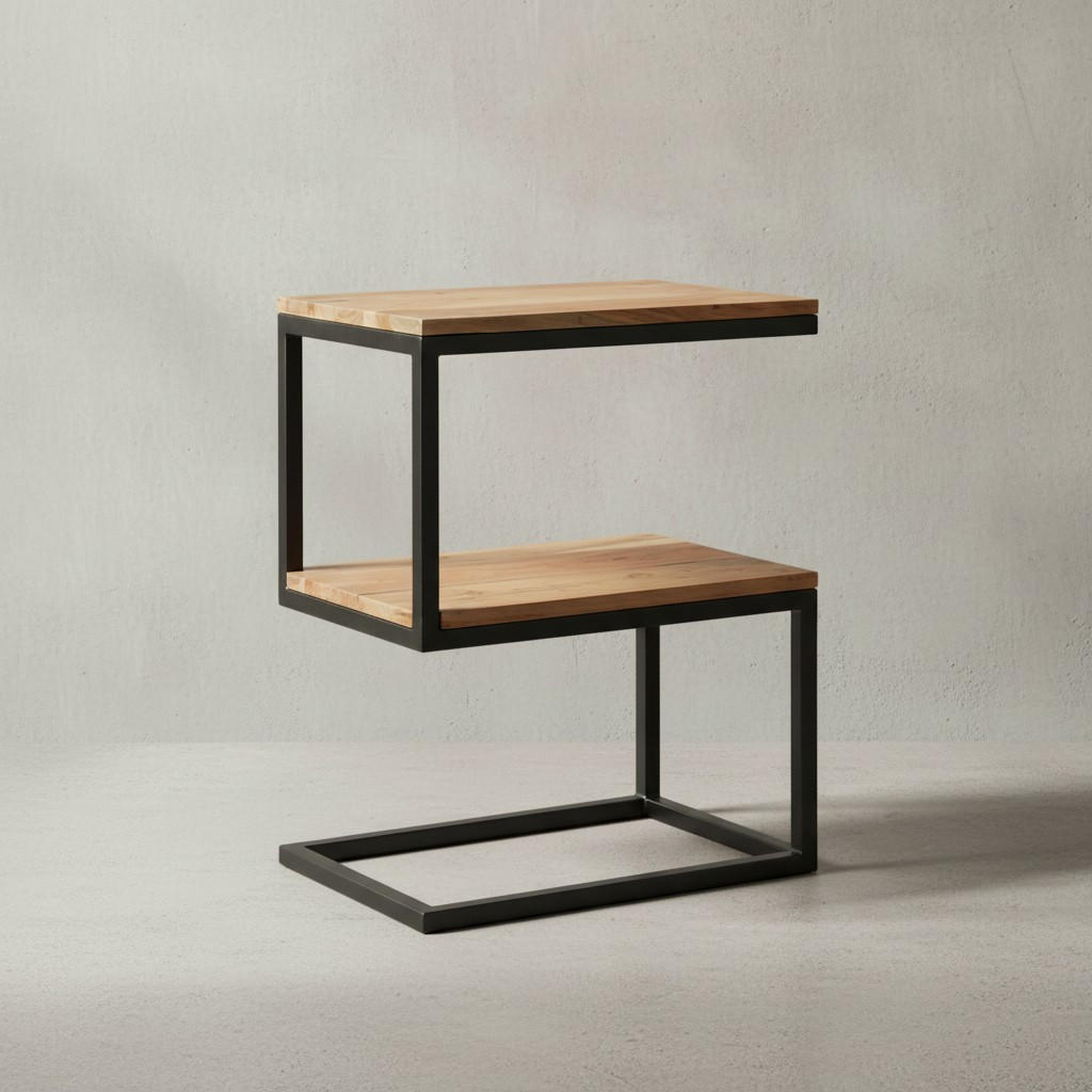 BEISTELLTISCH Massivholz S-Design Metallgestell Ablageflächen INDI, Beige 45x30x60 cm - Beige/Schwarz, Holz/Metall (30/45/60cm) - KADIMA DESIGN