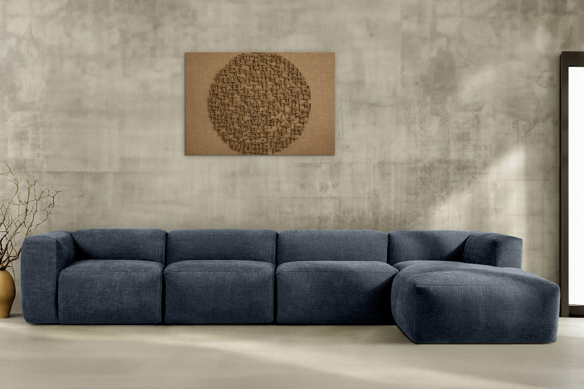 ECKMODULSOFA-RECHTS BUFFO 6-Sitzer mit extrem weicher Sitzfläche, Gewebestoff, dunkelblau - Dunkelblau, Textil (377/180cm) - KONSIMO®