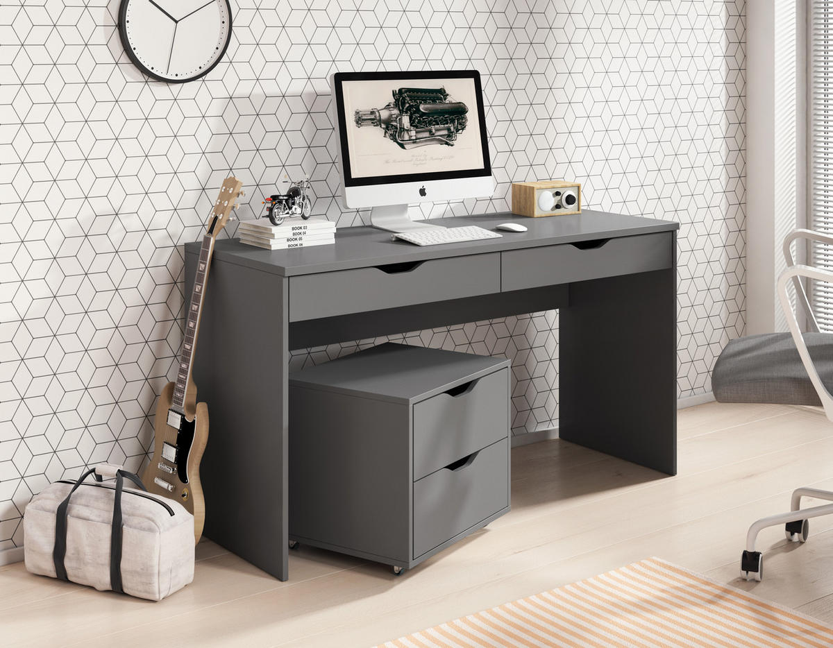 SCHREIBTISCH Beta Graphit, mit Schubladen - Graphitfarben, Holzwerkstoff (50/138/76cm) - Bettso