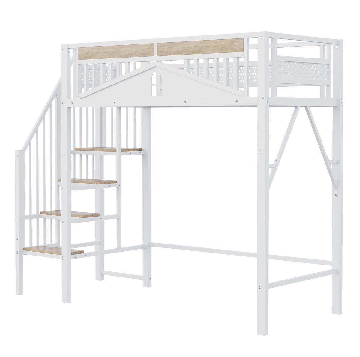 HOCHBETT 90/200 cm weiß aus Metall und Holz mit Stauraumleiter - Weiß, Metall (90/200cm) - OKWISH