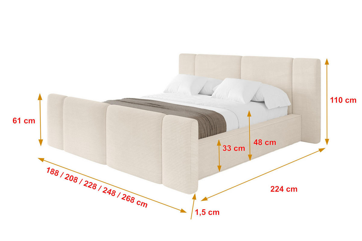 POLSTERBETT mit Bettkasten, Fußteil und Lattenrost, Boxbett ohne Matratze - RIVO-Z 120x200 Beige - Creme, Holzwerkstoff/Textil (120/200cm) - ALTDECOR